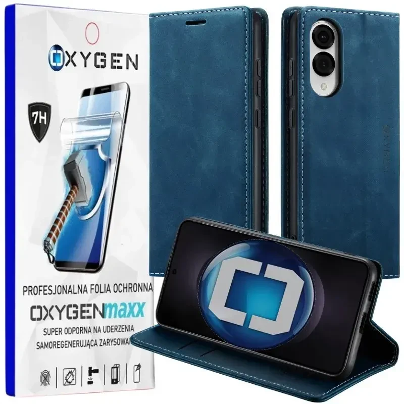 Etui do telefonu Samsung Galaxy S25 Edge Niebieskie Oxygen BooK + Super Folia.webp