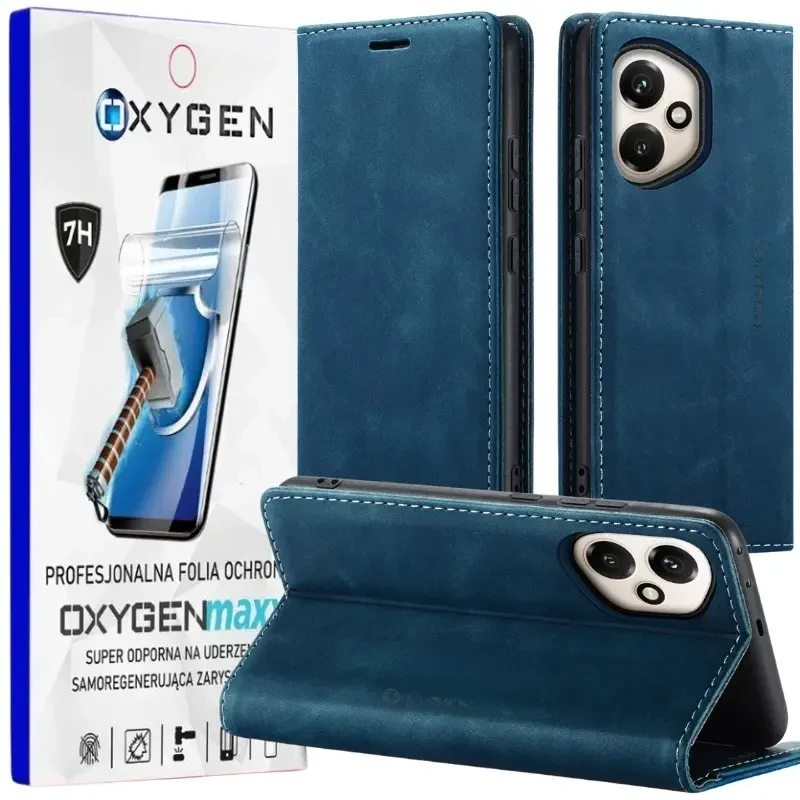 Etui na telefon Honor 400 5G Niebieskie Oxygen BooK + Super Folia.webp