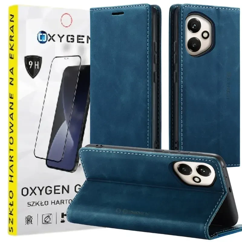 Etui na telefon Honor 400 5G Niebieskie Oxygen BooK + Szkło hartowane 9H.webp