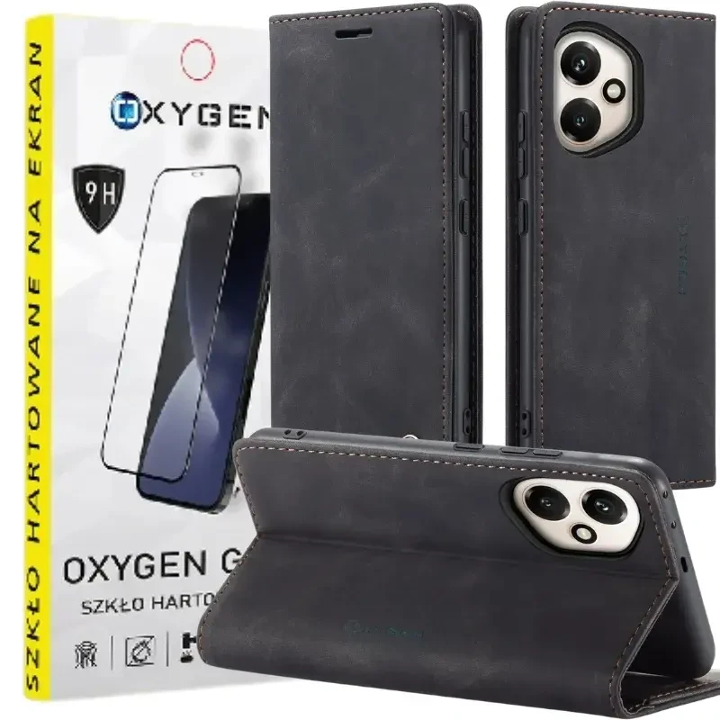 Etui na telefon Honor 400 5G Czarne Oxygen BooK + Szkło Hartowane 9H.webp