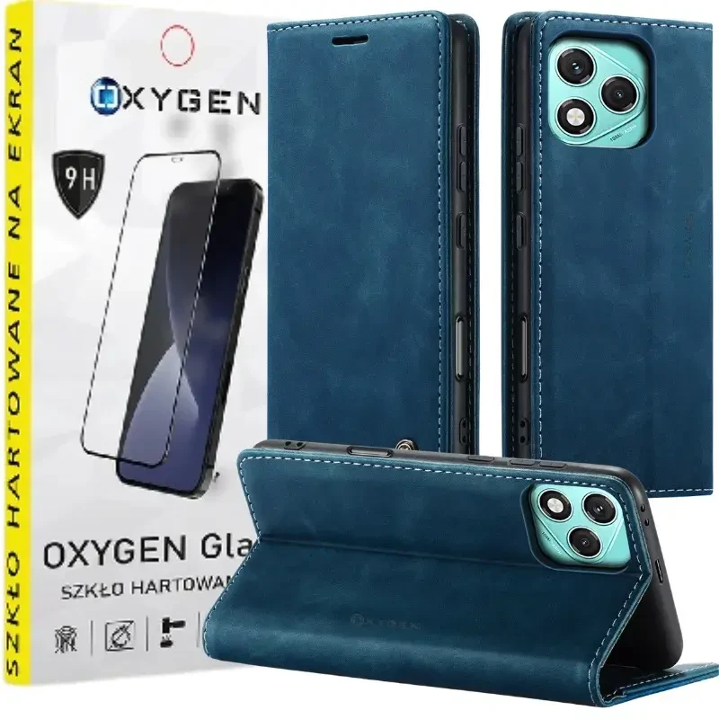 Etui na telefon Honor 400 LITE Niebieskie Oxygen BooK + Szkło hartowane 9H.webp