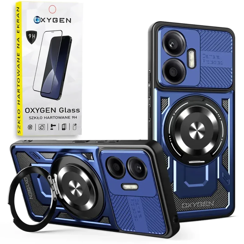 Etui na telefon Xiaomi POCO F7 Niebieskie Oxygen RR MAGSafe + Szkło Hartowane 9H.webp