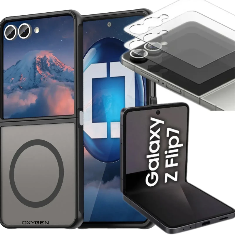 Etui na telefon Samsung Galaxy Z Flip7 Czarne Oxygen MAGSafe + Super Folia