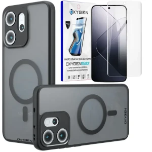 Etui na telefon Oppo Reno14 FS Czarne Oxygen MAGSafe + Super Folia 