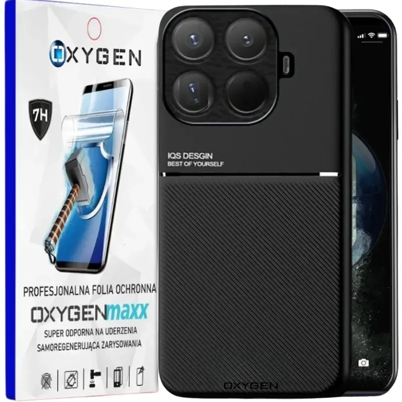 Etui na telefon Xiaomi 15T PRO Czarne Oxygen IQS + Super Folia
