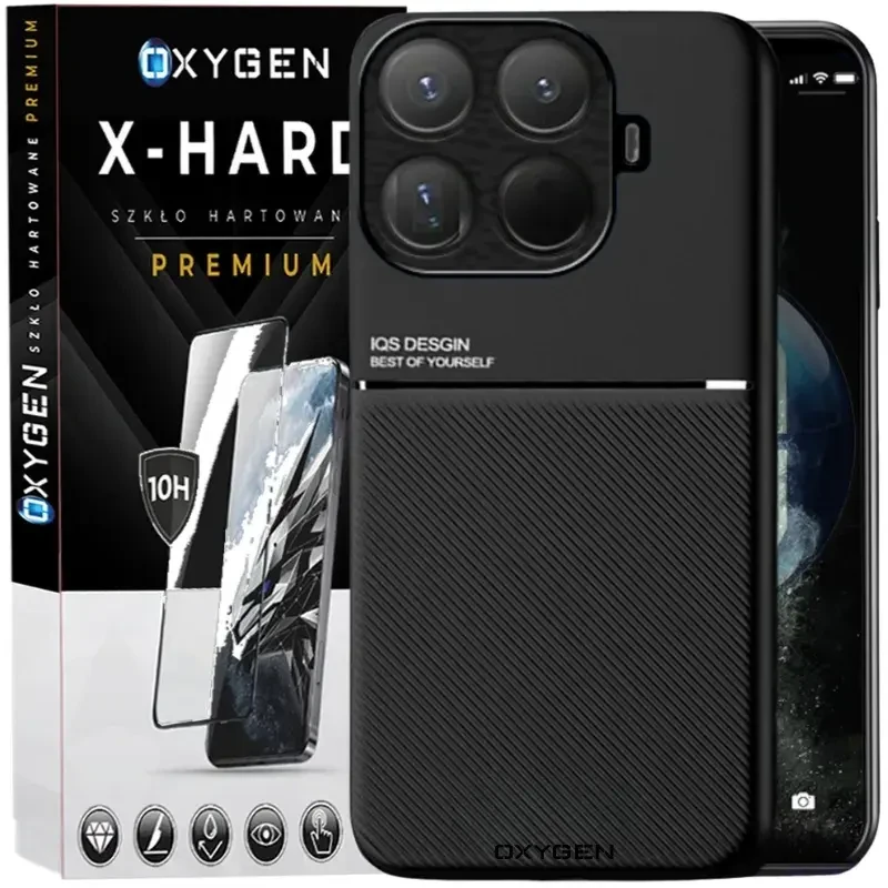 Etui na telefon Xiaomi 15T Czarne Oxygen IQS + Szkło Hartowane X-HARD