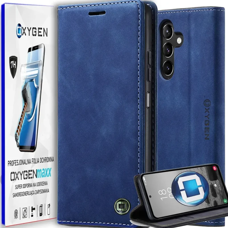 Etui na telefon Samsung Galaxy S25 FE Niebieskie Oxygen BooK + Super Folia