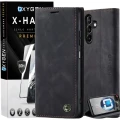 Etui na telefon Samsung Galaxy S25 FE Czarne Oxygen BooK + Szkło Hartowane X-HARD
