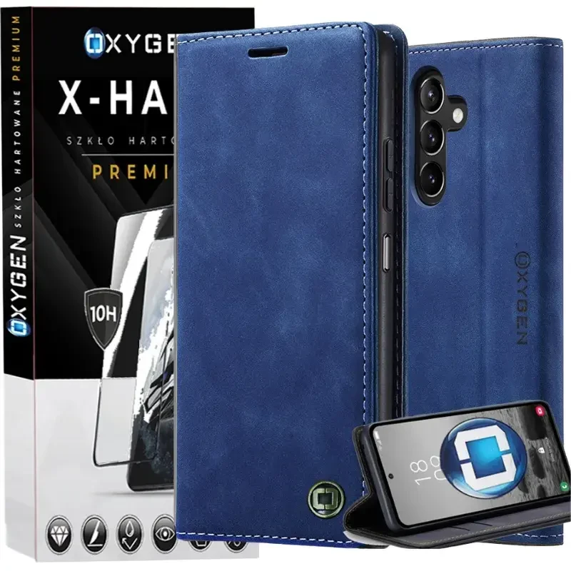 Etui na telefon Samsung Galaxy S25 FE Niebieskie Oxygen BooK + Szkło Hartowane X-HARD
