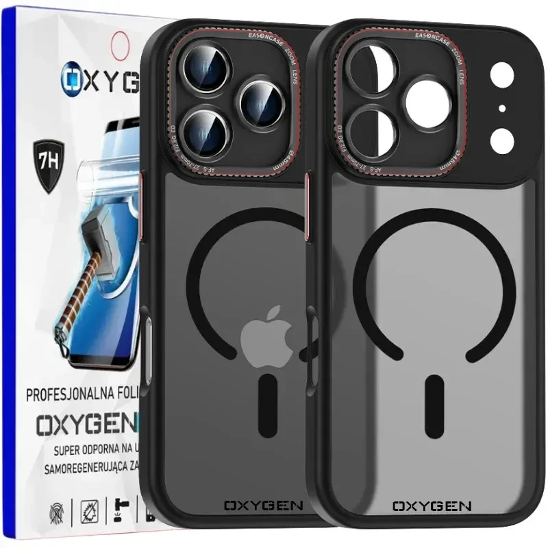 Etui na telefon Apple iPhone 17 PRO MAX Czarne Oxygen REDLINE MAGSafe + Super Folia