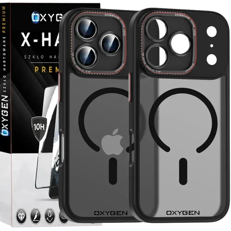 Etui na telefon iPhone 17 PRO MAX Czarne Oxygen REDLINE MAGSafe + Szkło Hartowane X-HARD