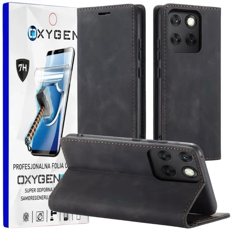 Etui na telefon Motorola EDGE 70 Czarne Oxygen BooK + Super Folia