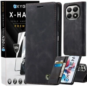 Etui na telefon Xiaomi 15T Czarne Oxygen BooK + Szkło Hartowane X-HARD