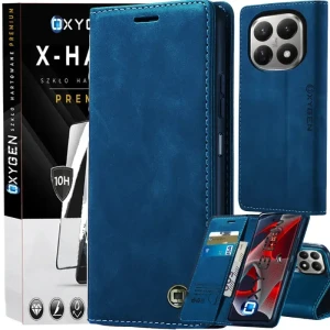 Etui na telefon Xiaomi 15T Niebieskie Oxygen BooK + Szkło Hartowane X-HARD
