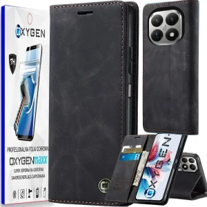 Etui na telefon Xiaomi 15T Czarne Oxygen BooK + Super Folia 