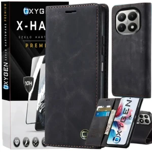 Etui na telefon Xiaomi 15T PRO Czarne Oxygen BooK + Szkło Hartowane X-HARD