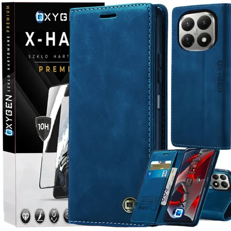 Etui na telefon Xiaomi 15T PRO Niebieskie Oxygen BooK + Szkło Hartowane X-HARD