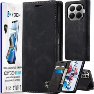Etui na telefon Xiaomi 15T PRO Czarne Oxygen BooK + Super Folia
