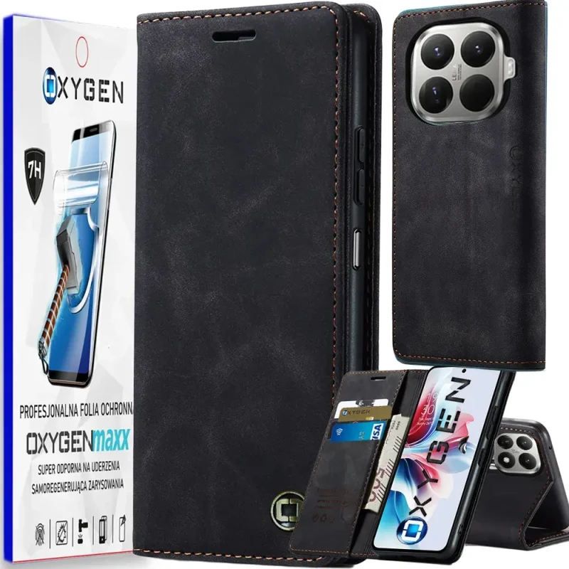 Etui na telefon Xiaomi 15T PRO Czarne Oxygen BooK + Super Folia