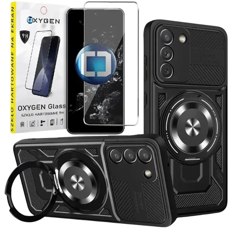 Etui na telefon Samsung Galaxy A17 Czarne Oxygen RR MAGSafe + Szkło Hartowane 9H