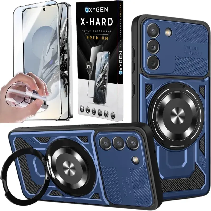 Etui na telefon Samsung Galaxy S25 FE Niebieskie Oxygen RR MAGSafe + Szkło Hartowane X-HARD