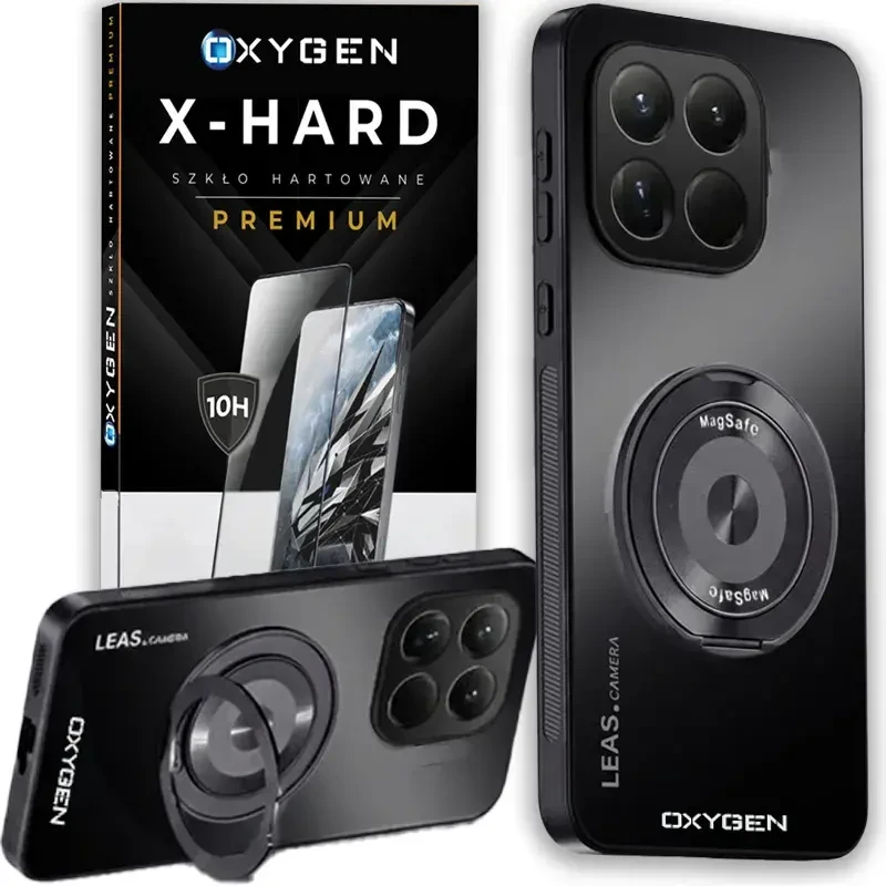 Etui na telefon Xiaomi 15T 5G Czarne Oxygen LeaS MAGSafe + Szkło Hartowane X-HARD