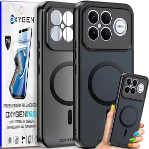 Etui na telefon Xiaomi Poco F8 Ultra Czarne Oxygen MAGSafe + Super Folia
