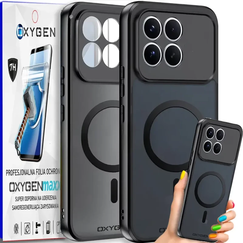 Etui na telefon Xiaomi Poco F8 Pro Czarne Oxygen MAGSafe + Super Folia