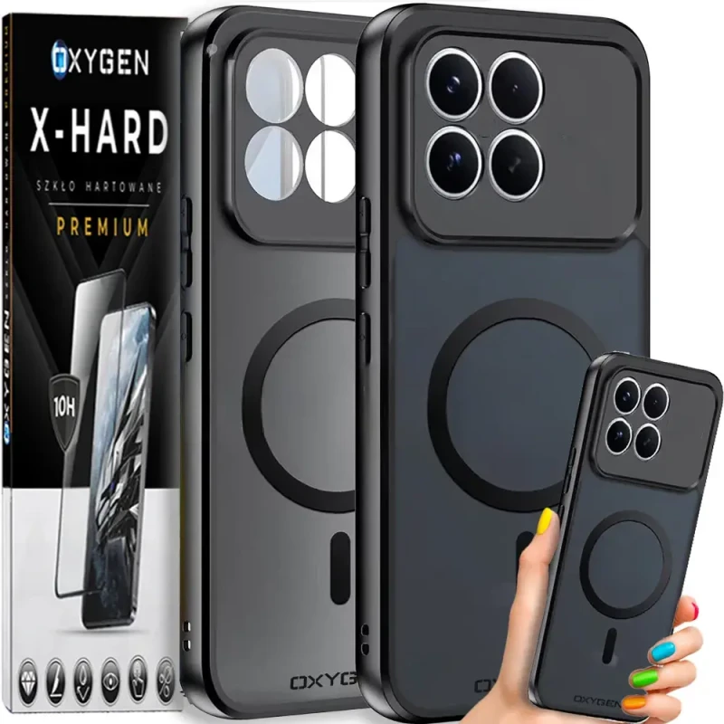 Etui na telefon Xiaomi Poco F8 Pro Czarne Oxygen MAGSafe + Szkło Hartowane X-HARD