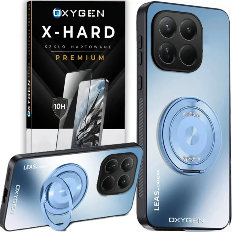 Etui na telefon Xiaomi 15T 5G Niebieskie Oxygen LeaS MAGSafe  + Szkło Hartowane X-HARD