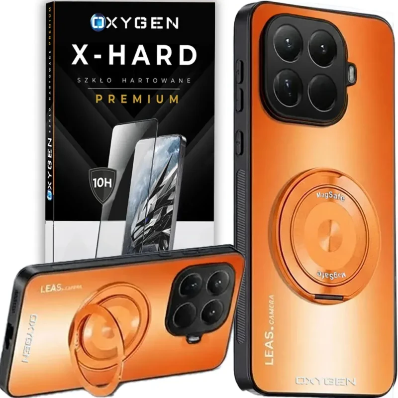 Etui na telefon Xiaomi 15T PRO 5G Pomarańczowe Oxygen LeaS MAGSafe  + Szkło Hartowane X-HARD