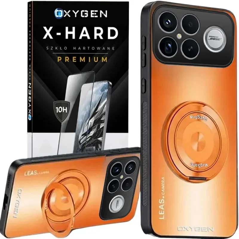 Etui na telefon  Xiaomi Poco F8 Ultra Pomarańczowe Oxygen LeaS MAGSafe + Szkło Hartowane X-HARD