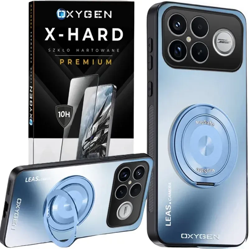 Etui na telefon  Xiaomi Poco F8 Ultra Niebieskie Oxygen LeaS MAGSafe + Szkło Hartowane X-HARD