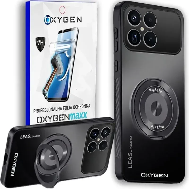 Etui na telefon Xiaomi Poco F8 PRO Czarne Oxygen LeaS MAGSafe  + Super Folia