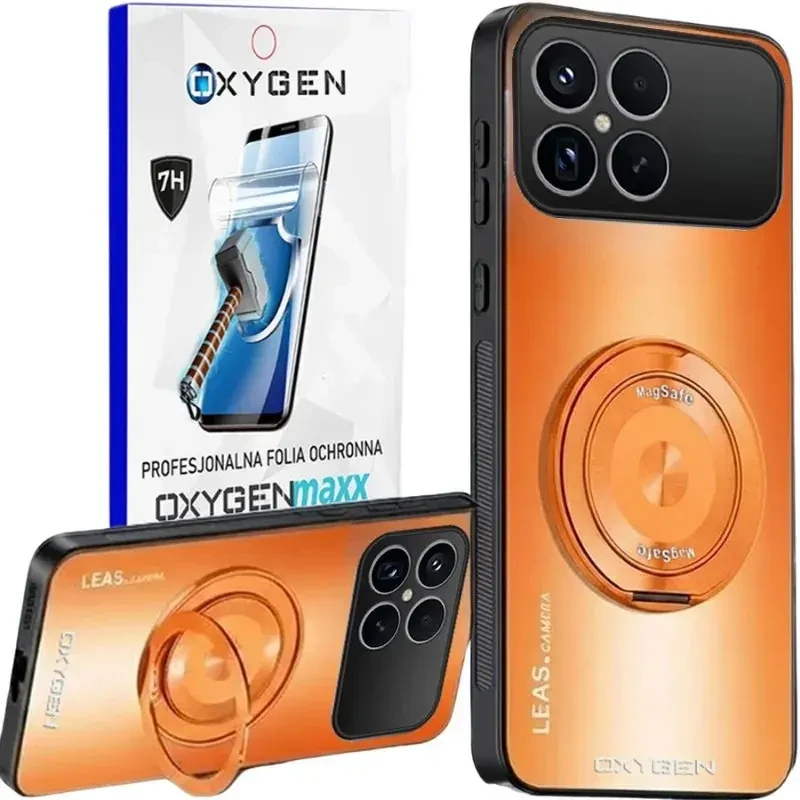 Etui na telefon Xiaomi Poco F8 PRO Pomarańczowe Oxygen LeaS MAGSafe  + Super Folia