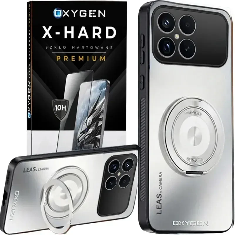 Etui na telefon  Xiaomi Poco F8 PRO Białe Oxygen LeaS MAGSafe + Szkło Hartowane X-HARD