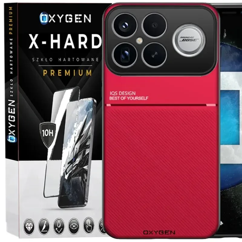 Etui na telefon Xiaomi Poco F8 Ultra Czerwone Oxygen IQS + Szkło Hartowane X-HARD