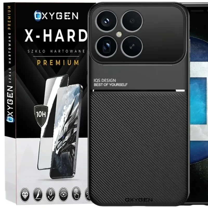 Etui na telefon Xiaomi Poco F8 Pro Czarne Oxygen IQS + Szkło Hartowane X-HARD