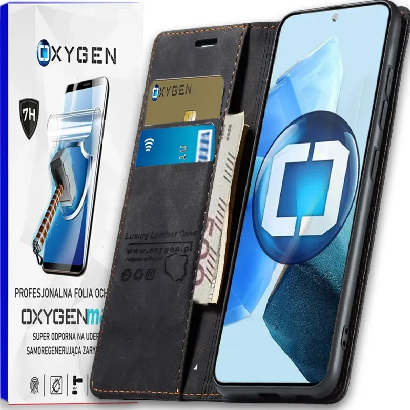 Etui na telefon Xiaomi Poco F8 Ultra Czarne Oxygen BooK + Super Folia