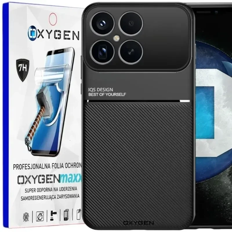 Etui na telefon Xiaomi Poco F8 Pro Czarne Oxygen IQS + Super Folia