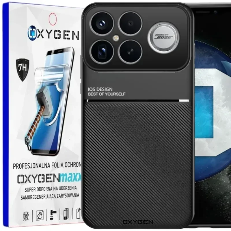Etui na telefon Xiaomi Poco F8 Ultra Czarne Oxygen IQS + Super Folia