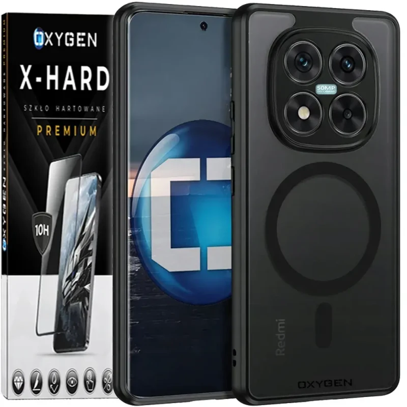 Etui na telefon Xiaomi Poco M8 Pro 5G Czarne Oxygen MAGSafe + Szkło Hartowane X-HARD