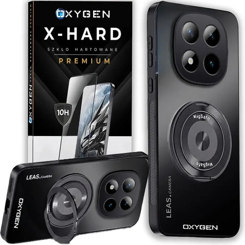 Etui na telefon Xiaomi Poco M8 Pro 5G Czarne Oxygen LeaS MAGSafe  + Szkło Hartowane X-HARD