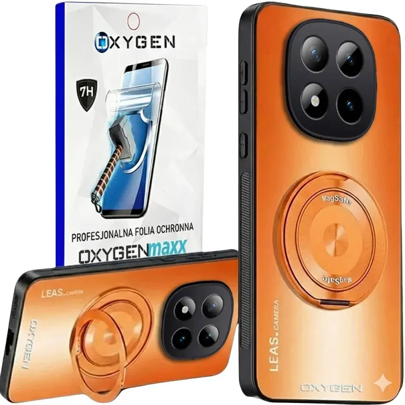 Etui na telefon Xiaomi Poco M8 Pro 5G Pomarańczowe Oxygen LeaS MAGSafe  + Super Folia