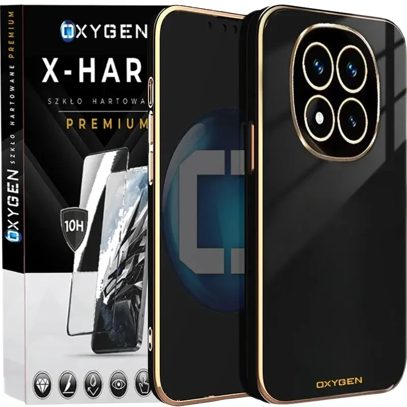 Etui na telefon Xiaomi Poco M8 Pro 5G Oxygen GLOW Czarne + Szkło Hartowane X-HARD
