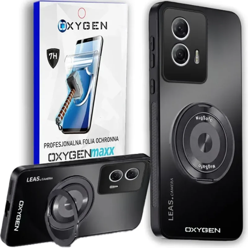 Etui na telefon Motorola Edge 50 Fusion Czarne Oxygen LeaS MAGSafe + Super Folia