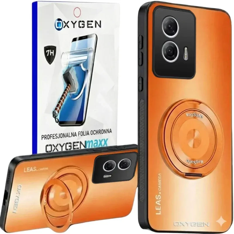 Etui na telefon Motorola Edge 50 Fusion Pomarańczowe Oxygen LeaS MAGSafe + Super Folia