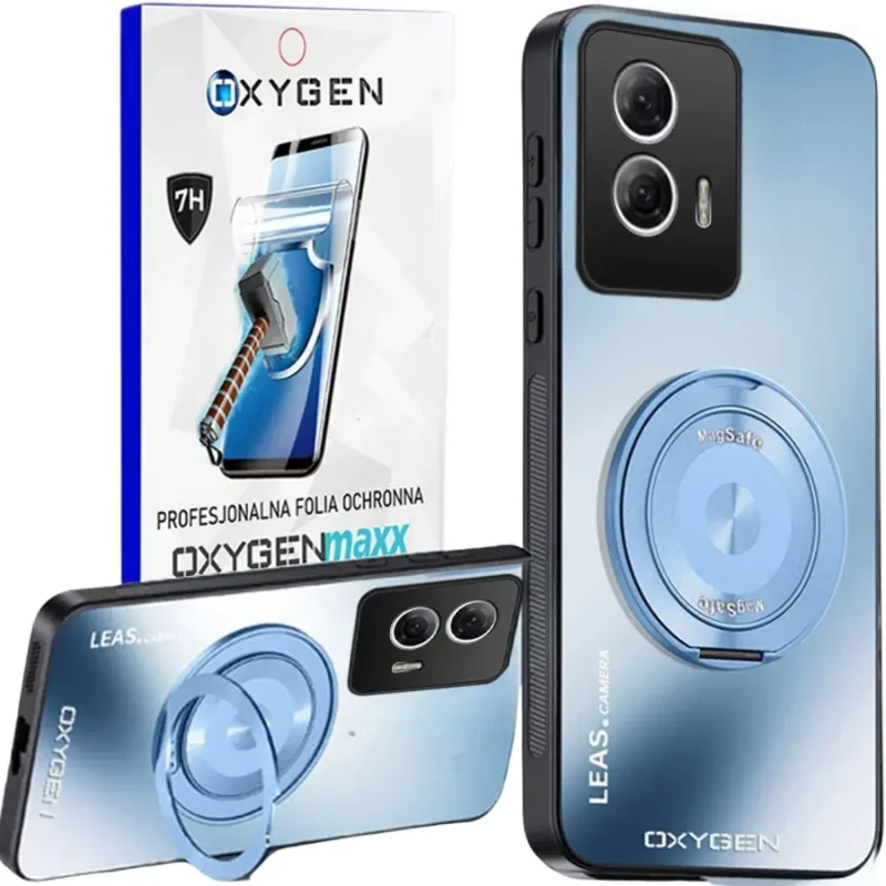 Etui na telefon Motorola Edge 50 Fusion Niebieskie Oxygen LeaS MAGSafe + Super Folia