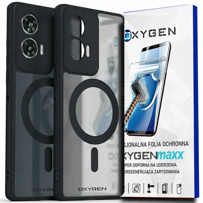 Etui na telefon Motorola Edge 50 Fusion Czarne Oxygen MAGSafe + Super Folia