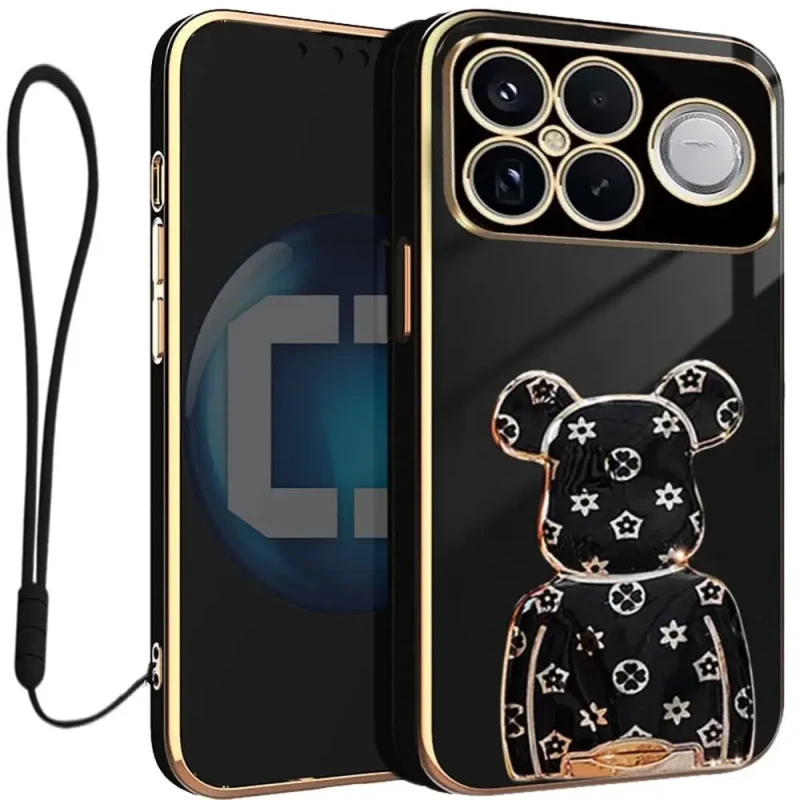 Etui na telefon Xiaomi Poco F8 Ultra Czarne Oxygen BeaR + Uchwyt + Smycz